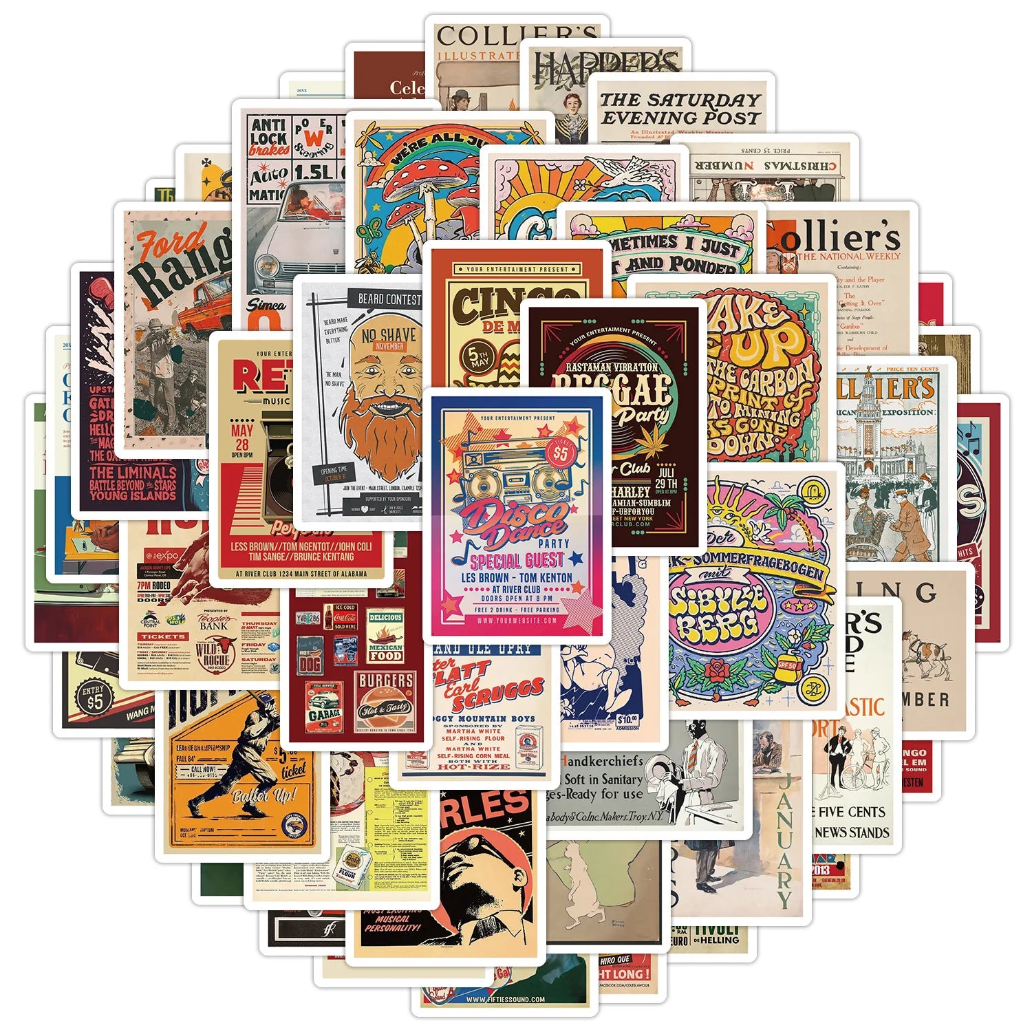 50-Pack American Retro Graffiti Stickers Students Stationery Water Bottles Laptops Waterproof Decorative Decals