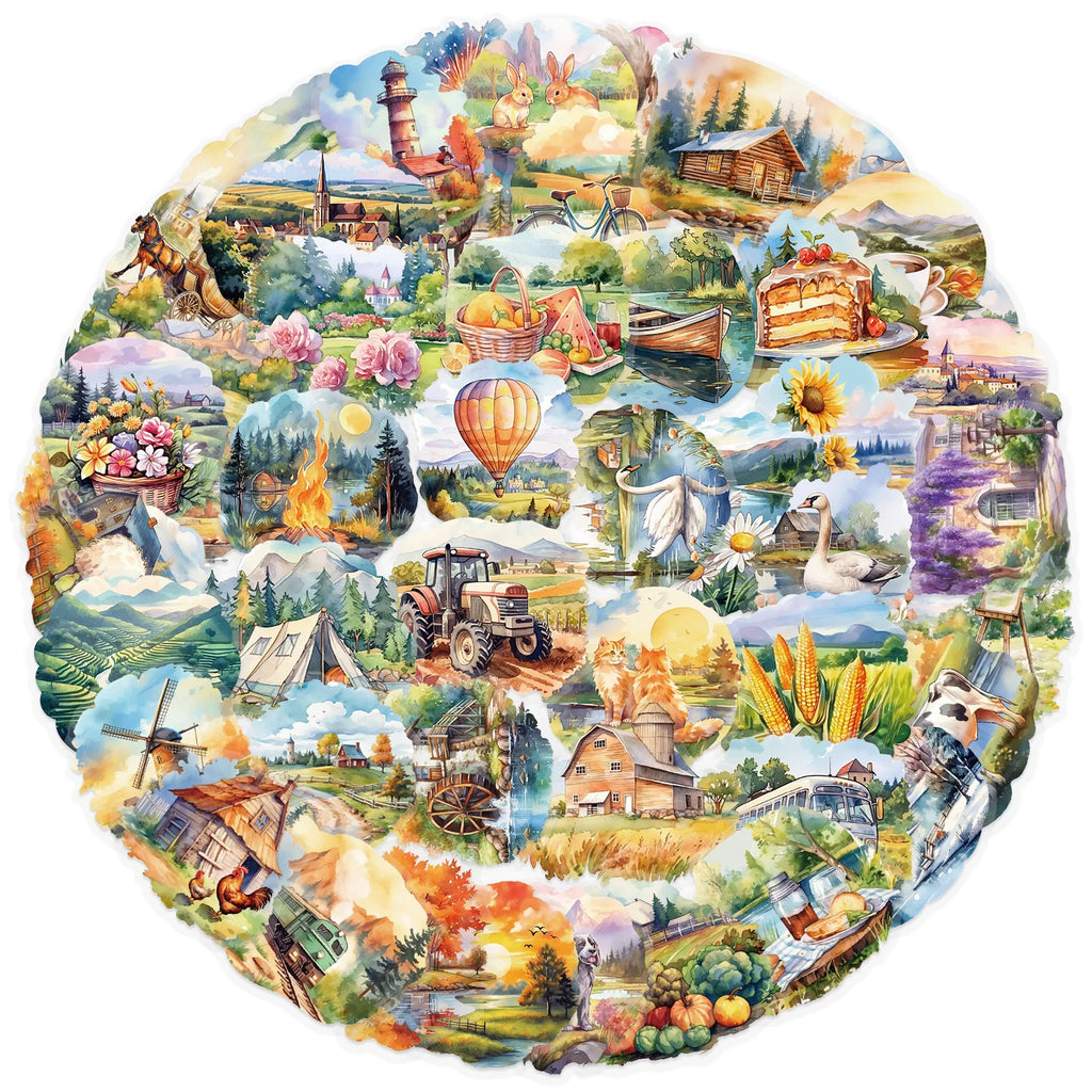50PCS Rural Scenery Sticker Decoration Scrapbooking PET Sticker Aesthetic Korean Stationery School Supplies