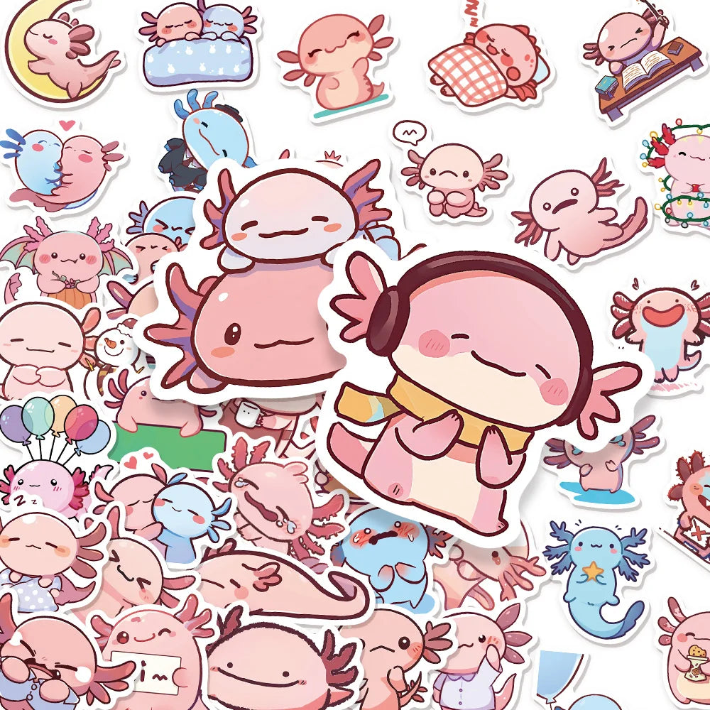 50PCS Cartoon Animal Fun Axolotl Graffiti Stickers DIY Manual Scrap Book Tablet Trendy Decoration Toy Stickers