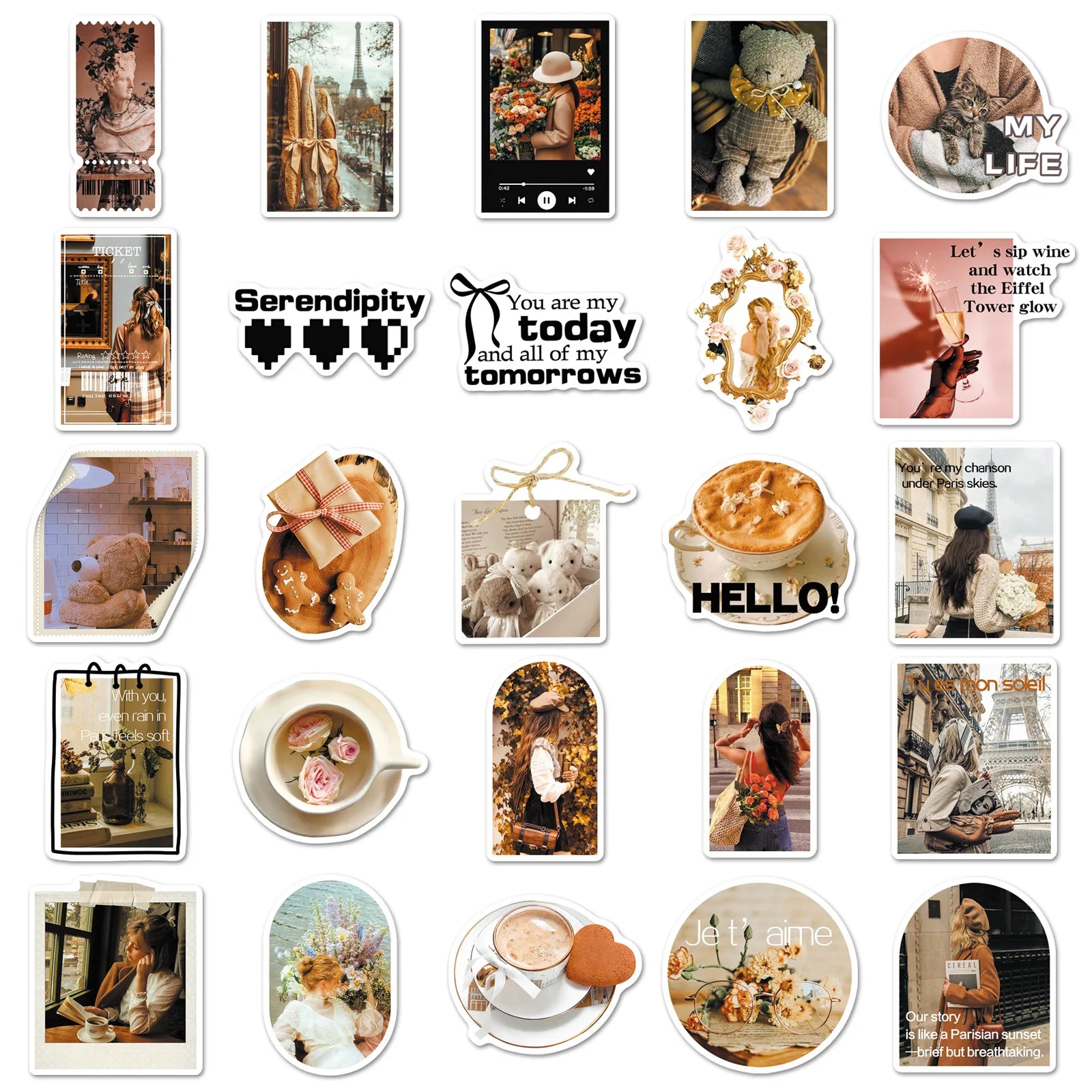 50-Pack Vintage INS French Romantic Stickers for Water Bottle Laptop Fridge Luggage Stationery Notebooks - Home Decor
