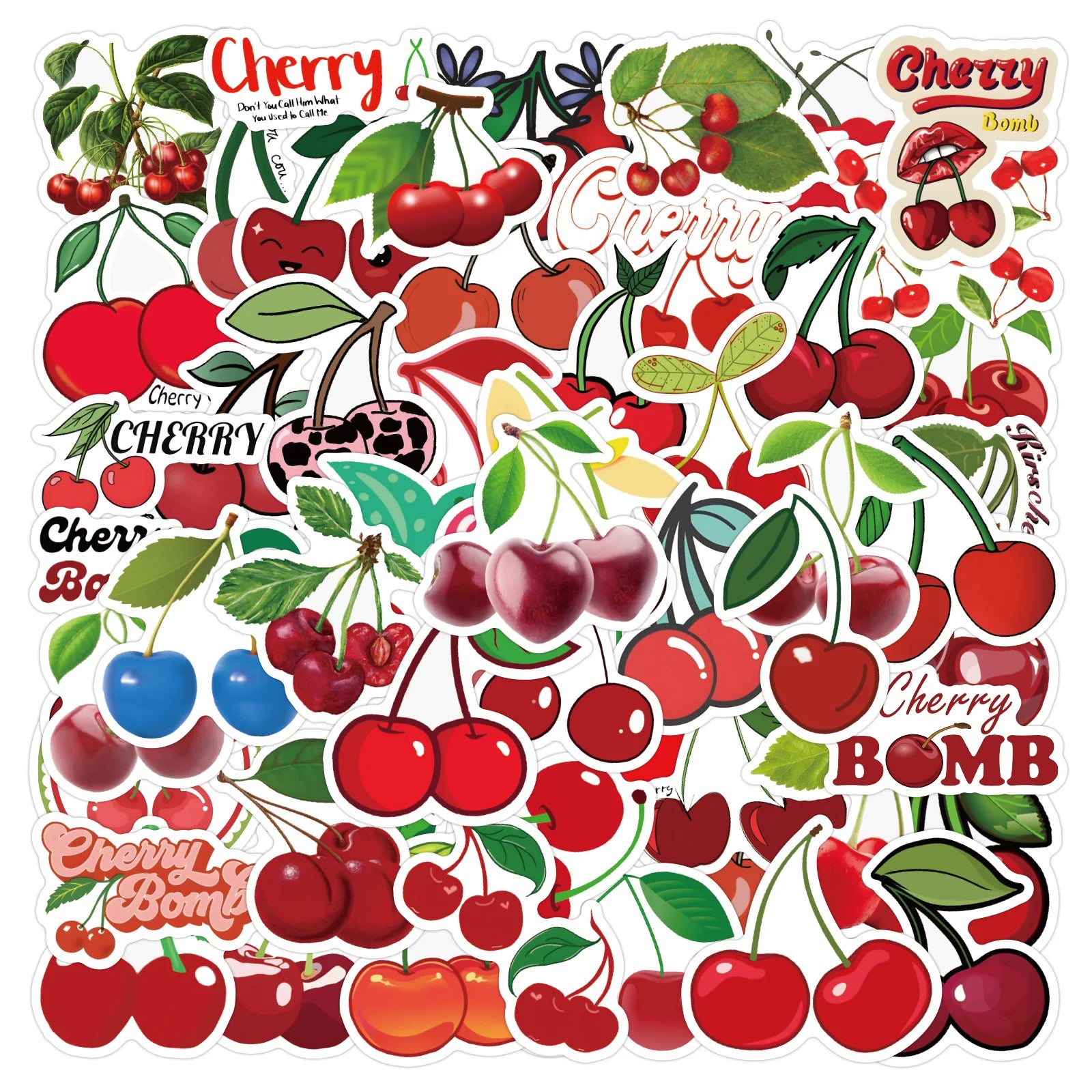 60/120PCS Fruit Cute Cherry Graffiti Sticker Car Luggage Case Water Cup Scooter Waterproof Stationery Sticker