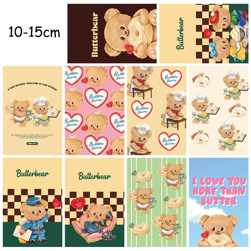 10PCS Butter Bear Card Postcard Sticker Harajuku Scrapbooking Stickers Retro Stickers Y2k Fashion DIY Streetwear Dot Stickers