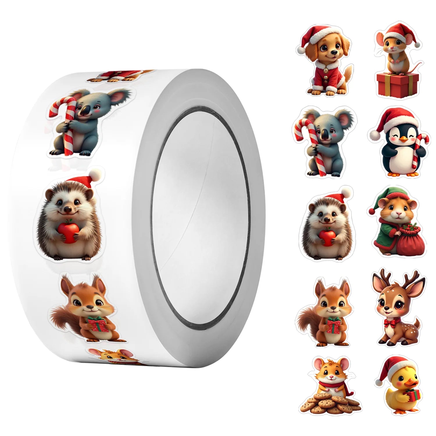 1Roll(500Pcs)10 Irregular Loveable Christmas Animals Stickers 2.5cm/1'' DlY Craft Decor Festival Sealing Scrapbook Labels