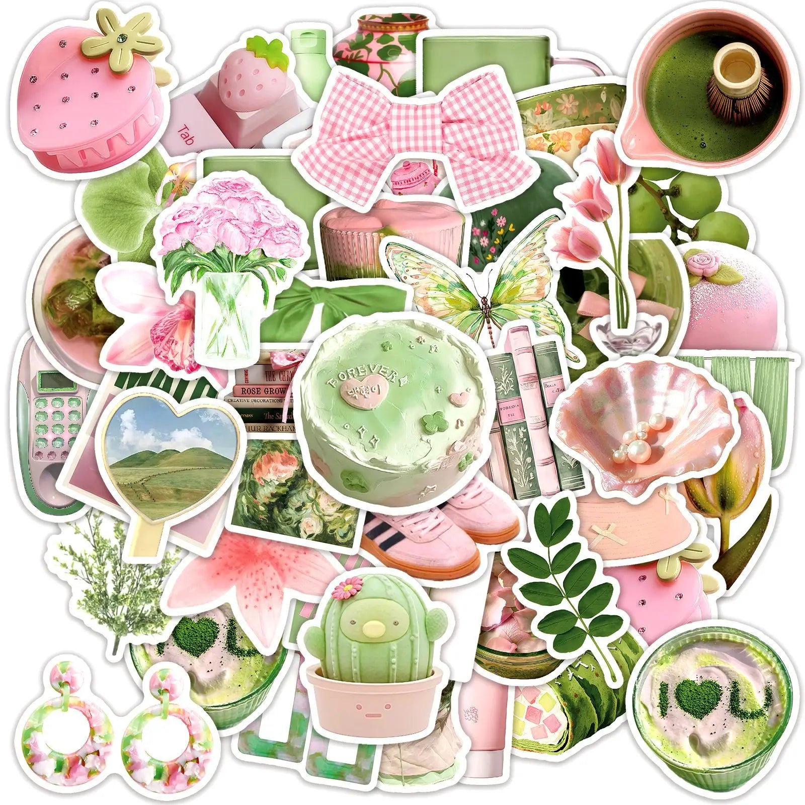 50-Pack Summer Fresh Pink Green Korean Style Waterproof Stickers for Phone Skateboard Notebook Luggage INS Aesthetic Decals