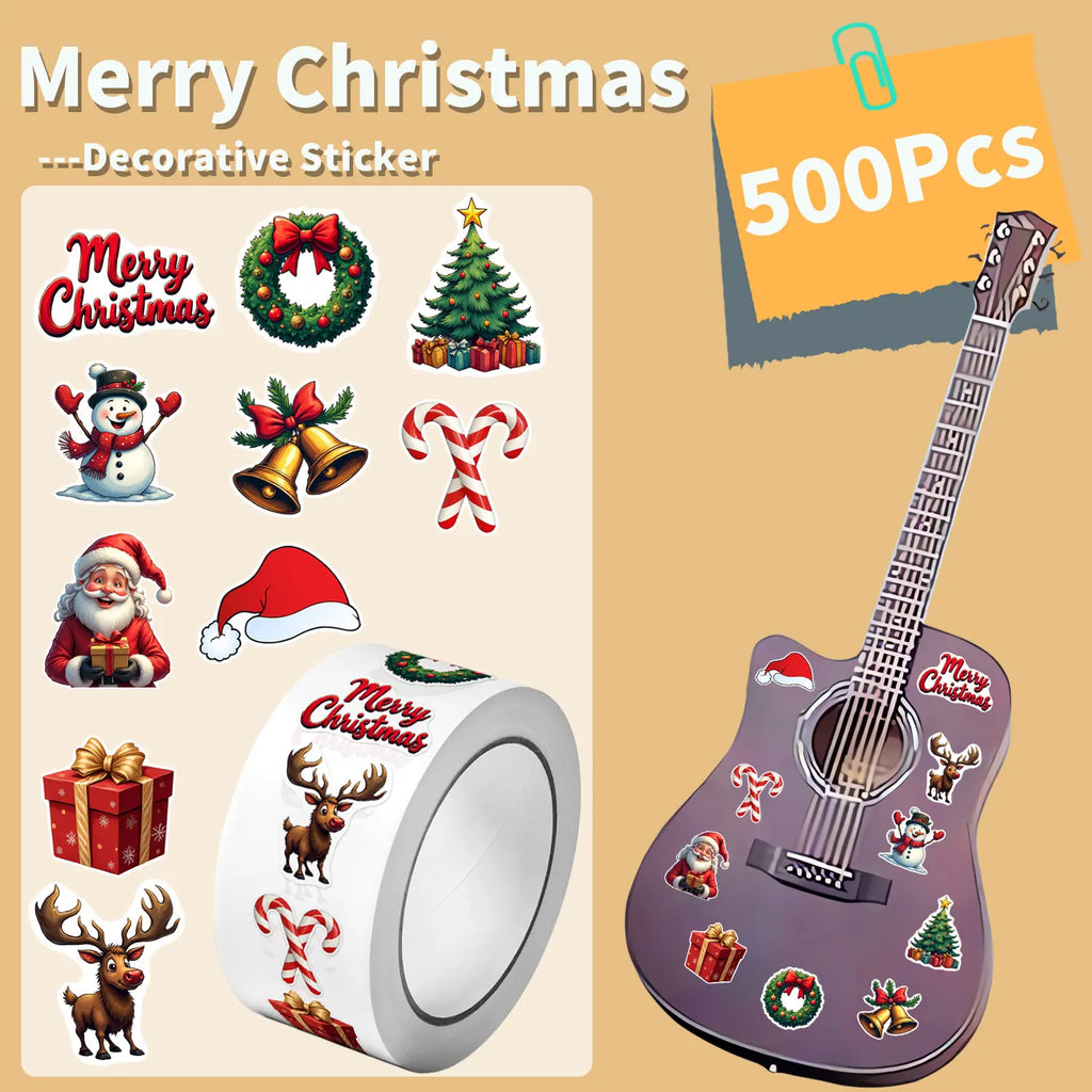 1Roll(500Pcs)10 Irregular Merry Christmas Theme Stickers 2.5cm/1'' DlY Craft Decoration Festival Sealing Scrapbook Labels