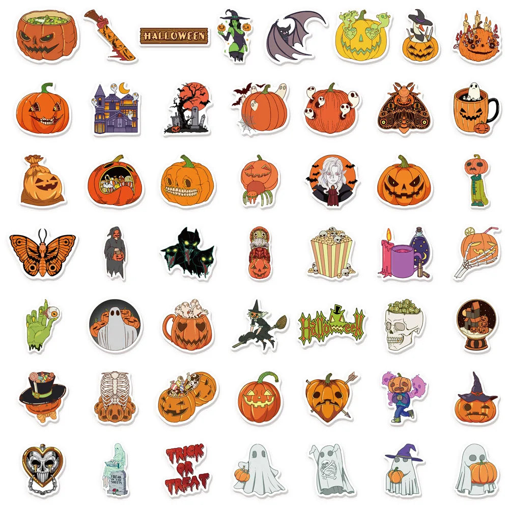 50PCS Halloween Ghost Fun Stickers DIY Computer Scrapbook Refrigerator Phone Case Speaker Guitar Toy Stickers