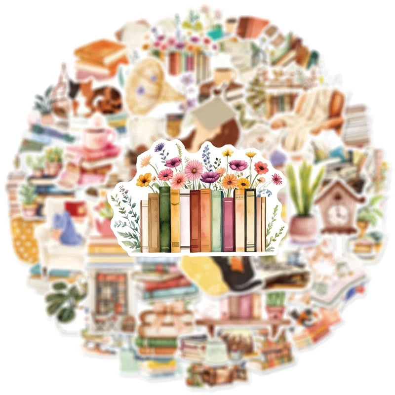 10/30/50PCS Kawaii Reading Life PVC Sticky Sticker Aesthetic Colored DIY Children's Decoration Scrapbooking School Supplies