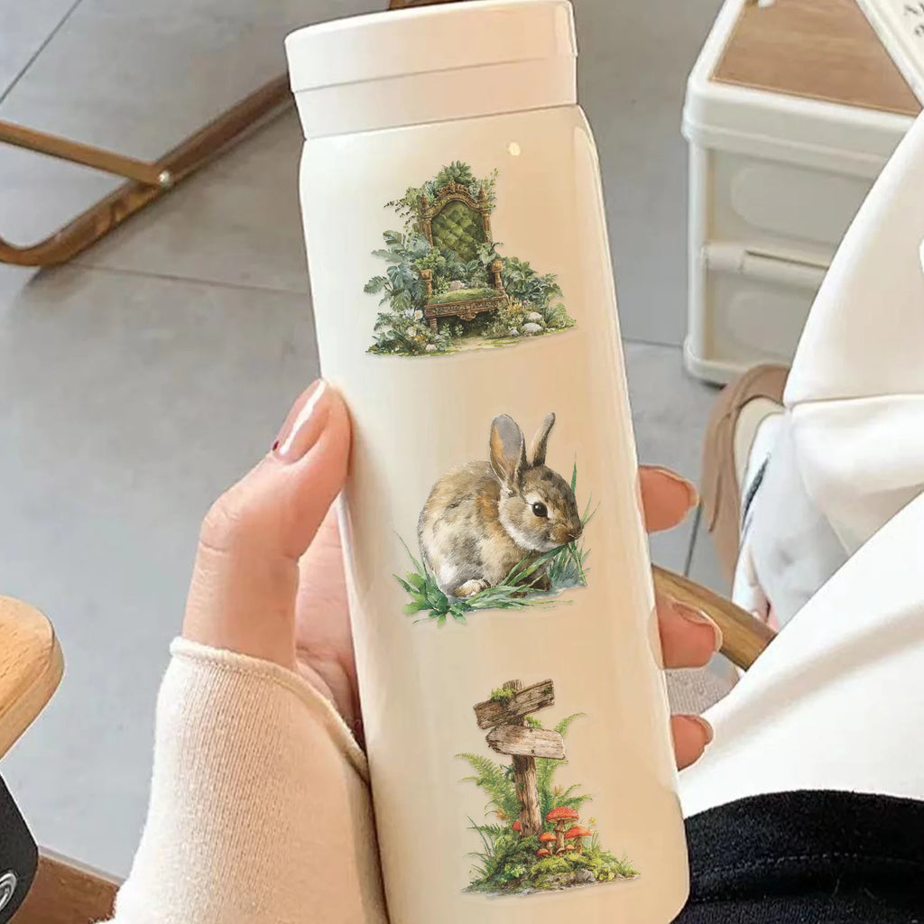 50/100PCS Cartoon Green Forest Sticker Pack Waterproof Transparent PET for Laptop Stationery Decoration Guitar Notebook Stickers
