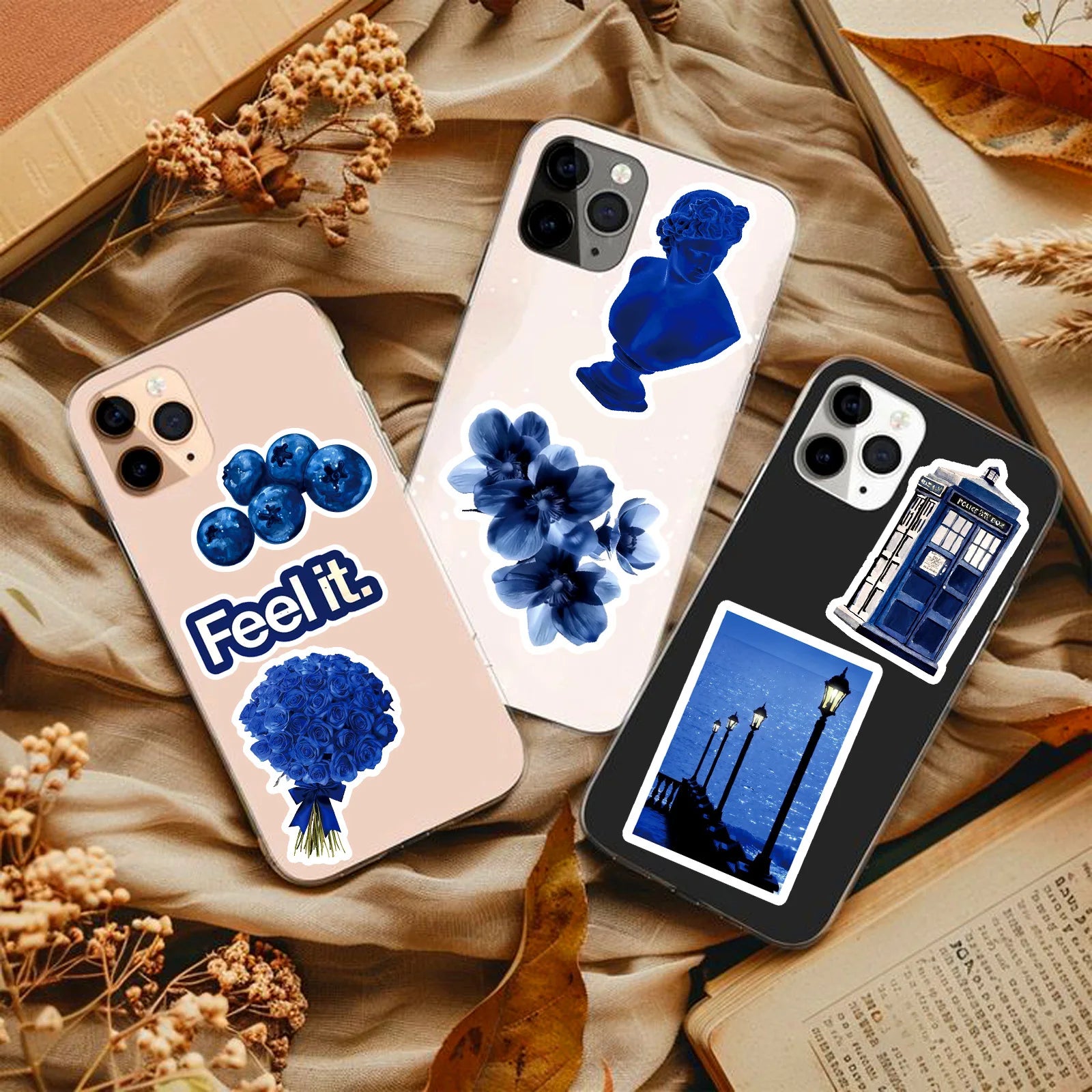 50-Pack Deep Blue Artistic Stickers for Phone Tablet Guitar Luggage Skateboard Notebook Stationery Decorative Graffiti Decals