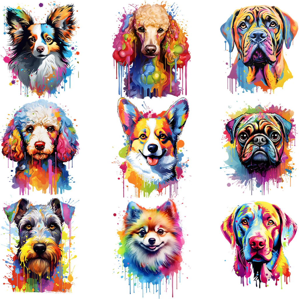 9/12pcs Watercolor Theme Cute Puppy Series Iron-On Transfer Sticker, Design Decals Heat Press Decals, Vinyl Heat Transfer Patche