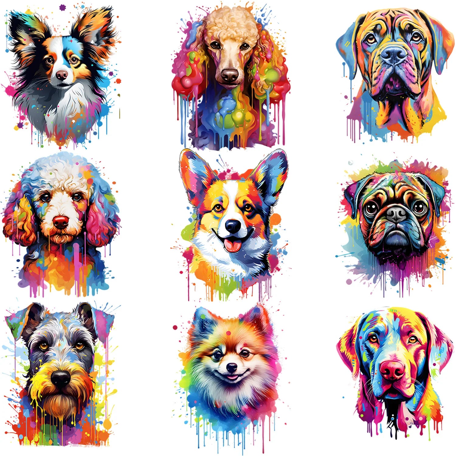 9/12pcs Watercolor Theme Cute Puppy Series Iron-On Transfer Sticker, Design Decals Heat Press Decals, Vinyl Heat Transfer Patche