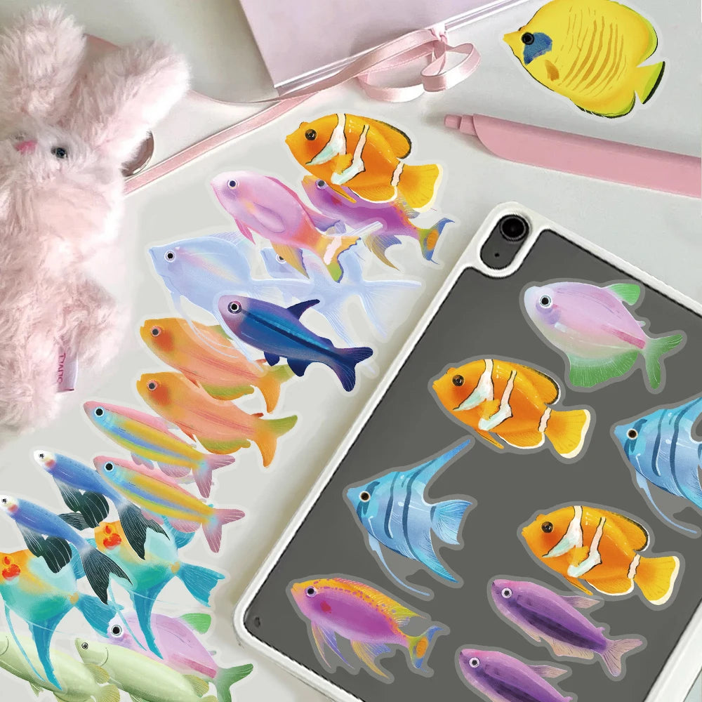 50PCS Cartoon Marine Creatures Fish Transparent Stickers DIY Luggage Laptop Guitar Skateboarding Bicycle Decorative Stickers Toy
