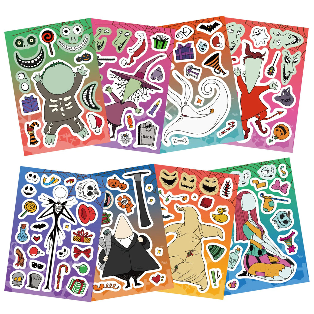 8/16/24PCS Cartoon Halloween Horror Night Face Changing Collar DIY Phone Notebook Decoration Waterproof Stationery Sticker