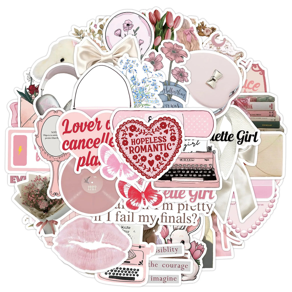 50/100PCS5 Cute Pink Graffiti Stickers Water Cup Computer Waterproof Decoration Stickers Creative Stationery Stickers