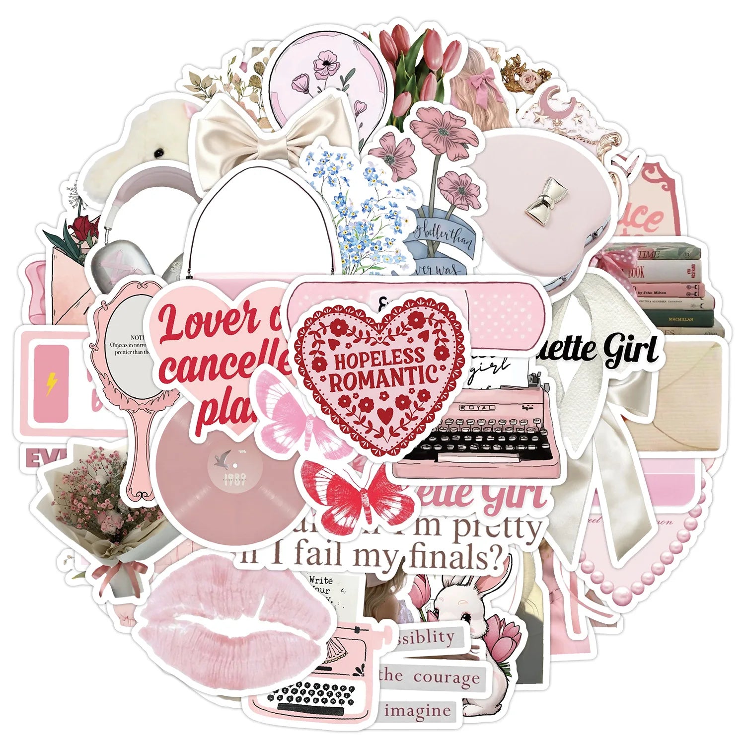 50/100PCS5 Cute Pink Graffiti Stickers Water Cup Computer Waterproof Decoration Stickers Creative Stationery Stickers