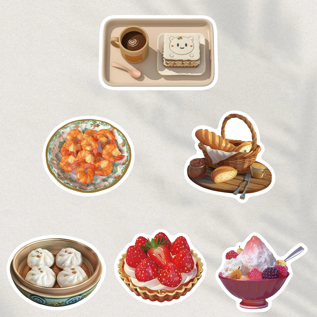 50Pcs Ins Style Food Print Sticker Creative Harajuku Pack For Phone Suitcase Guitar PET Bookkeeping Material DIY Vintage Sticker