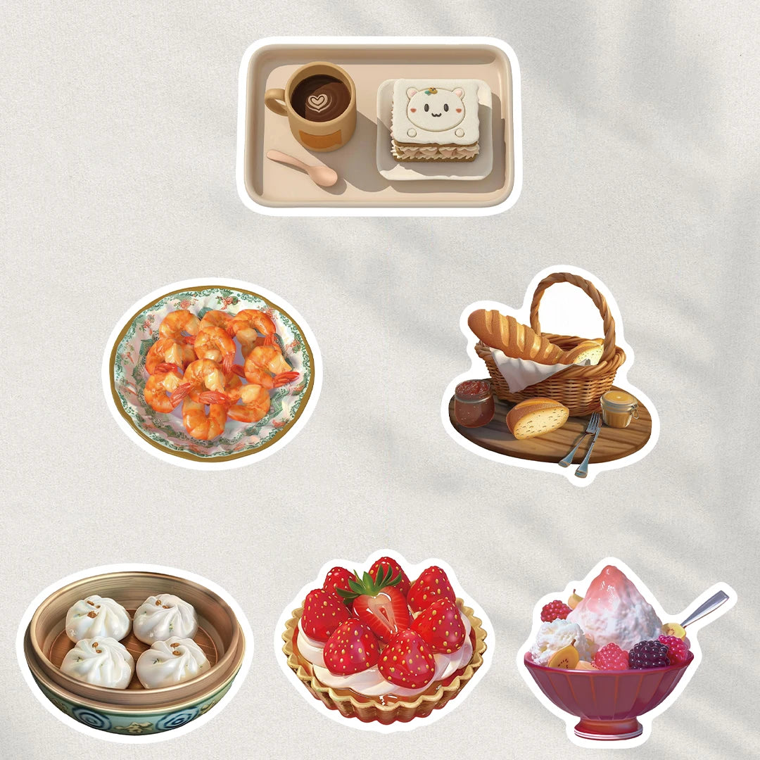50Pcs Ins Style Food Print Sticker Creative Harajuku Pack For Phone Suitcase Guitar PET Bookkeeping Material DIY Vintage Sticker