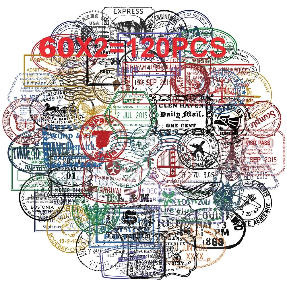 60/120PCS Creative Retro Postmark Stickers, Envelope Sealing Stickers, DIY Phone Cases, Notebook, Waterproof Sticker