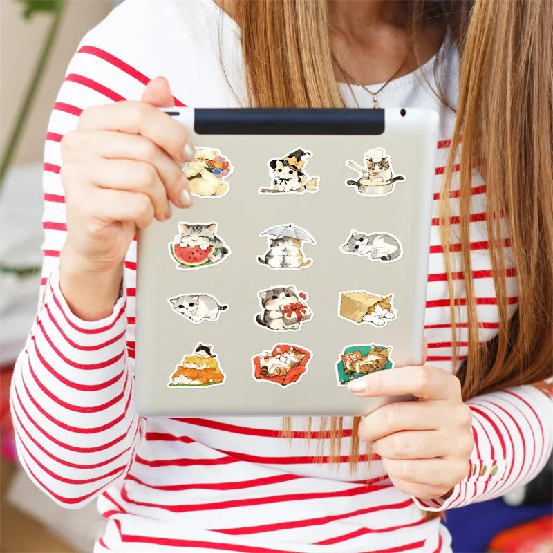 10/30/50PCS Kawaii Anime Cat Colorful PVC Sticker Aesthetic Children's Stationery DIY Decoration Scrapbooking School Supplies