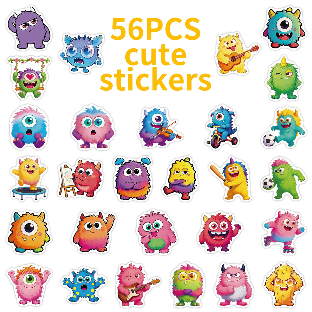 56/112PCS Funny Cartoon Monster Stickers Colorful Diary Decoration Stationery Stickers
