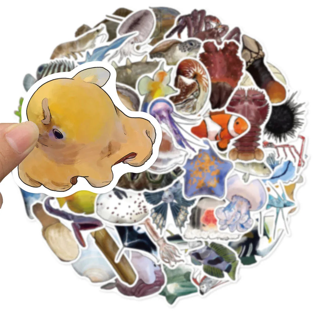 50PCS Deep Sea Fish Sticker Pack Fun Stickers DIY Brochure Manual Decoration Notebook Motorcycle Waterproof Stickers
