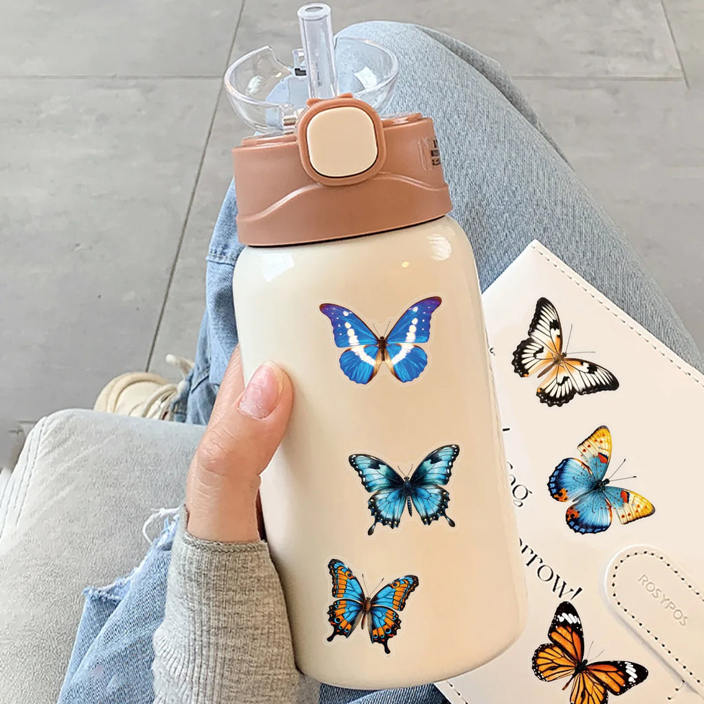 50PCS Cartoon Colorful Butterfly Stickers Pack Waterproof Transparent PET Decorative Guitar Notebook Stickers