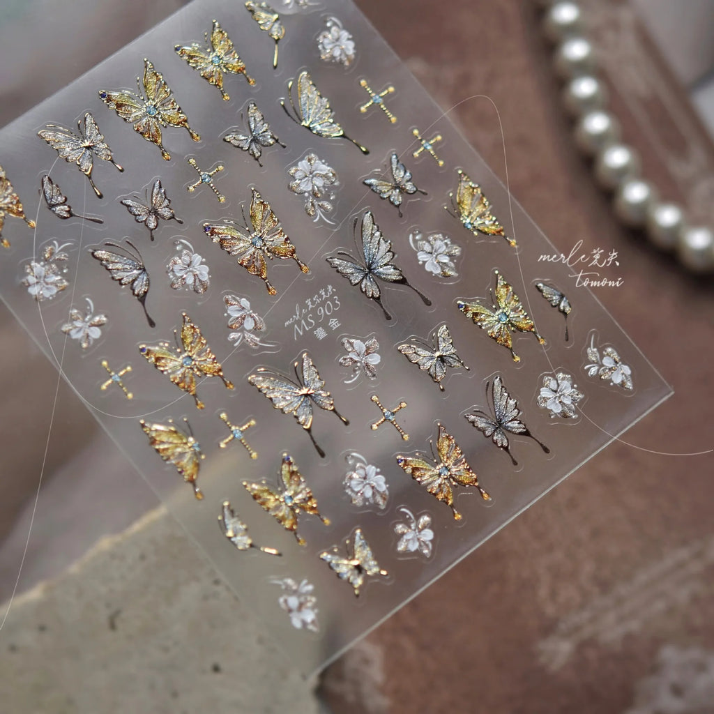 5D Butterfly Nail Stickers Sparkling Jelly Butterfly Nail Art Sticker Decorations Decals DIY Self Adhesive Slider Manicure Parts