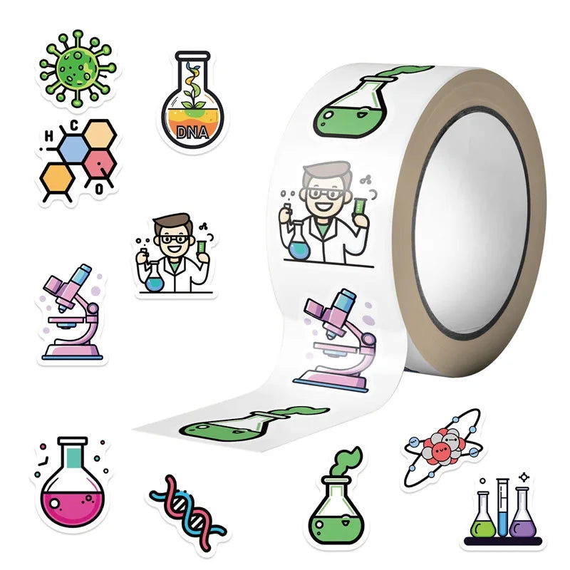 500PCS Cartoon Chemical Experiment Sticky Paper Sticker Labels Thank You Sticker Sealing DIY Decoration Scrapbooking Supplies