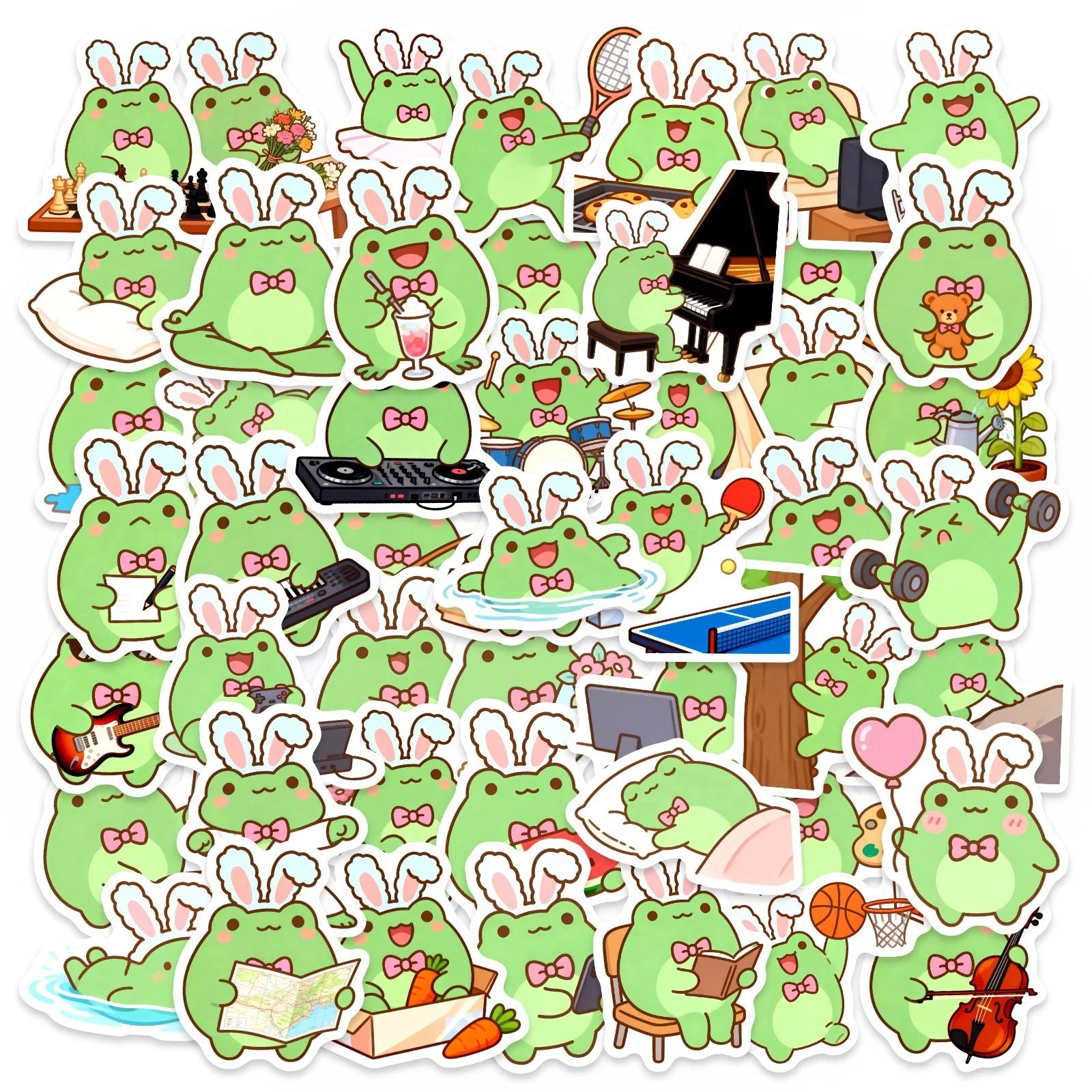 50/100Pcs Cartoon Frog HD Watercolor Doodle Stickers DIY for Stationery Box Pen Holder File Folder Phone Desk Helmet Thick Decal