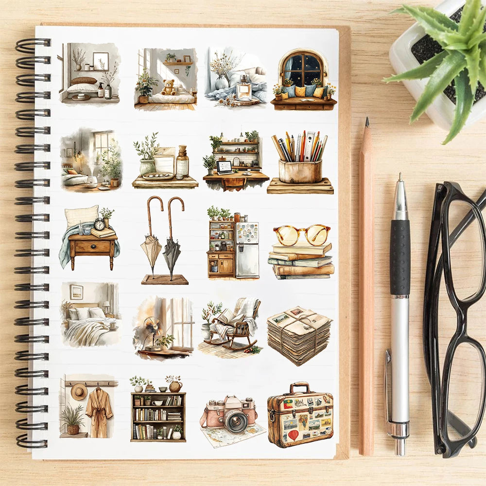 50PCS Home Art Stickers Motorcycle Laptop Stationery Waterproof Luggage Aesthetic Notebook Transparent Fun Graffiti Sticker