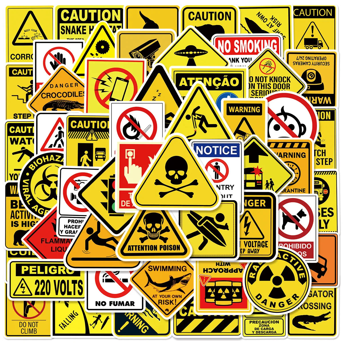 60-Piece Fun Warning Sign Graffiti Stickers for Phone Case Notebook Luggage Car Decorative Decals