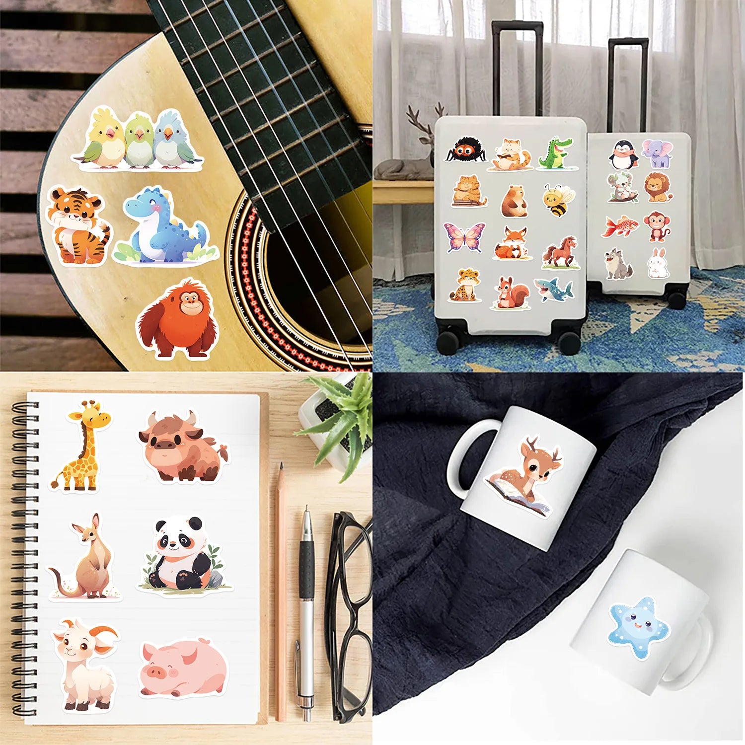 50/100PCS Cute Cartoon Illustration Animal Stickers Decoration Guitar Notebook Luggage DIY Waterproof Stationery Sticker