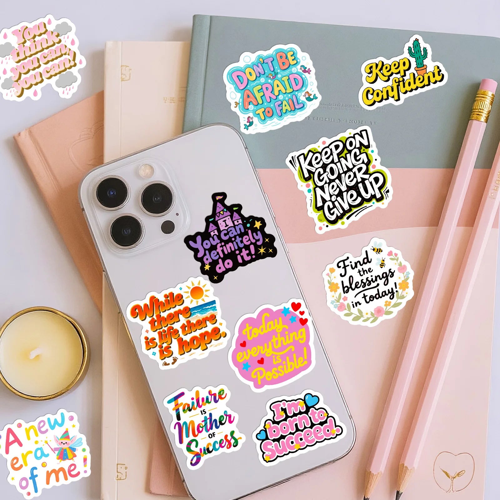 56/112 Pcs Colorful Inspirational English Quote Doodle Stickers for Stationery Box Pen Holder Helmet Summer Printer Laptop Decal
