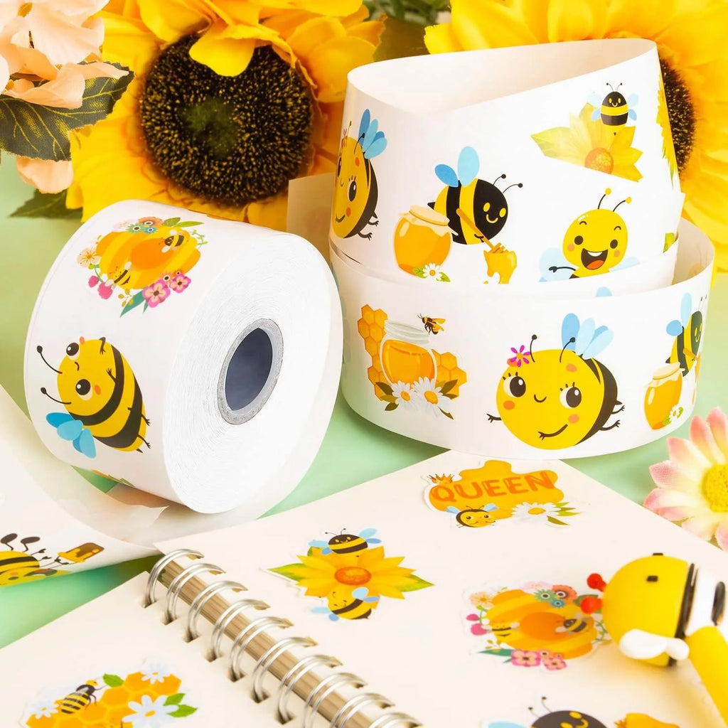 500Pcs/Roll Heterotypic Flowers Hardworking Little Bees Stickers 2.5cm/1.0'' Happy Bees Art Scrapbooking Learning Reward Labels