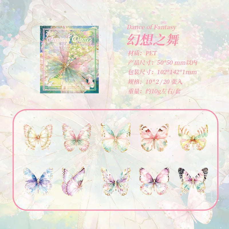 Stationery with 20PCS Vintage Butterfly PVC Stickers Korean DIY Decorative Material PEt Stickers