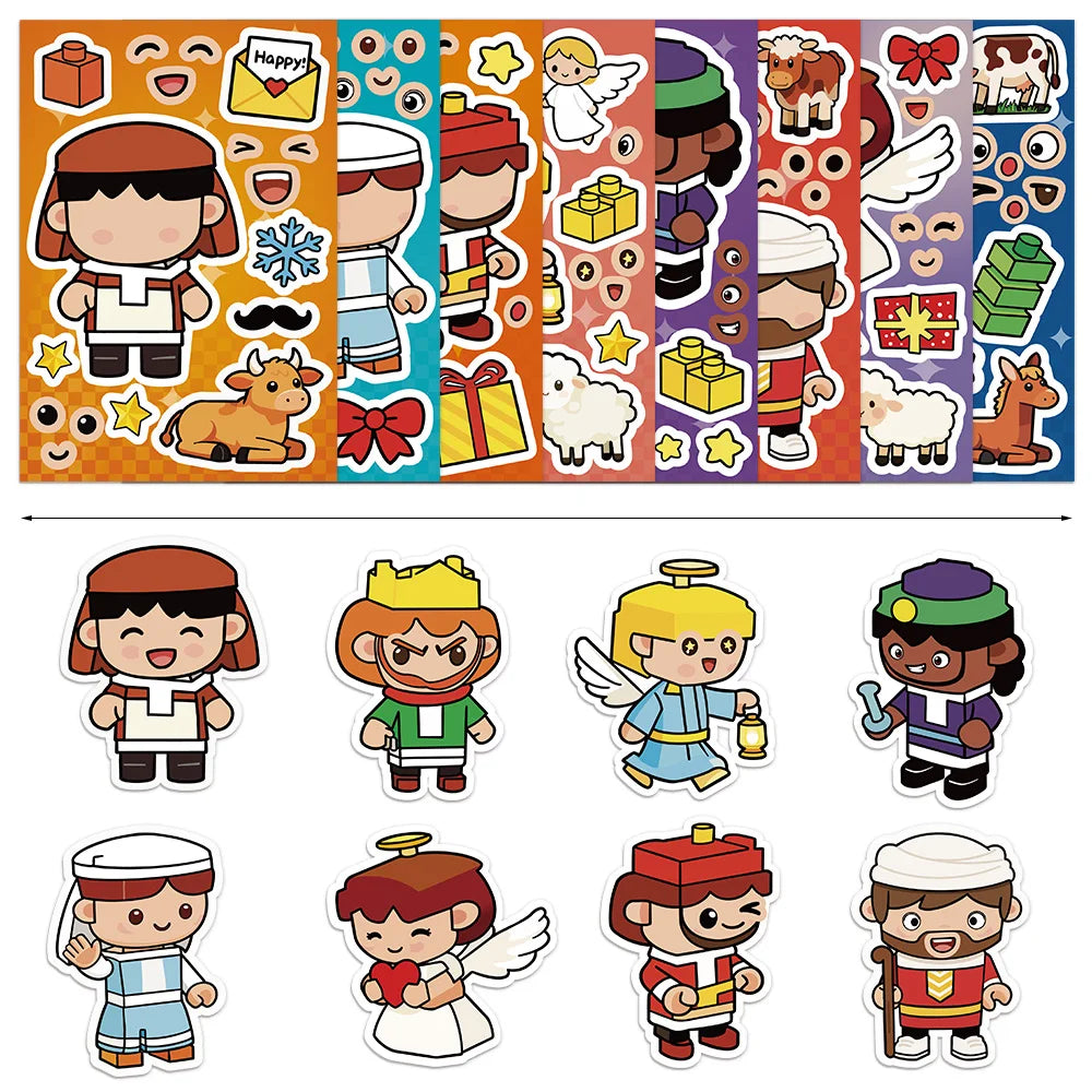 8PCS Angel Building Blocks Assembly Puzzle Stickers Cartoon Creative Fun Puzzle Account Materials Tablet Waterproof Stickers