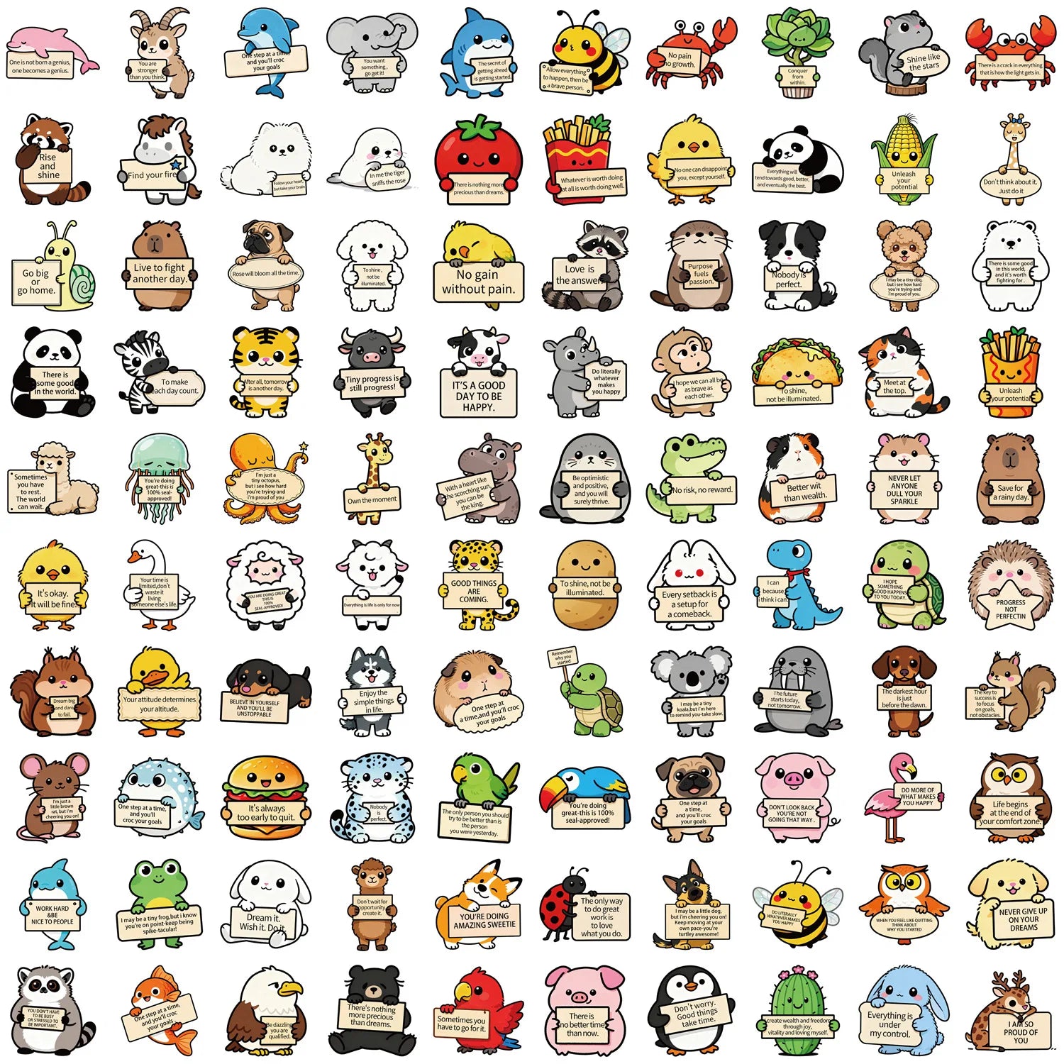 100PCS Cartoon Animal Emotional Support MEME Graffiti Stickers DIY Decoration Guitar Notebook Luggage DIY