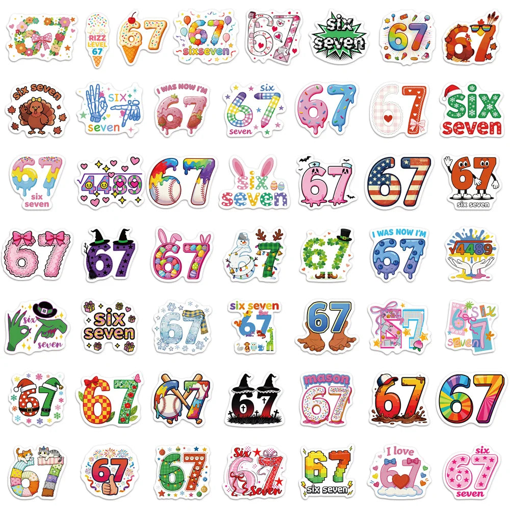 50PCS Six Seven 6-7 American Internet Celebrity Digital Theme Series DIY Luggage, Phone Cases, Notebook Envelopes, Label Sticker
