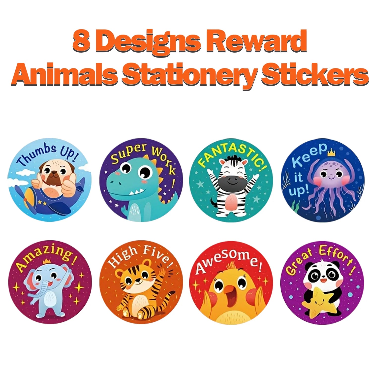 1Roll(500Pcs) Cute Animals Reward Stickers for Students 1.0'' Round 8 Designs Decal Diy Adorn Gifts Package Home Decoration