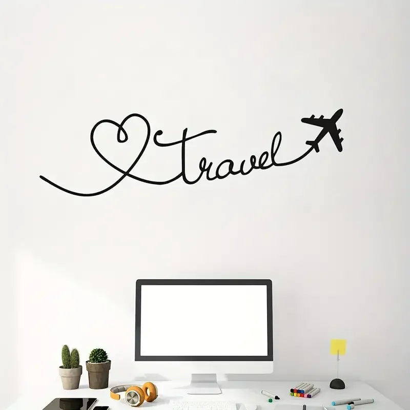 1pc Removable Sticker, Modern Art, Travel Wall Stickers, Love Airplane Decorative Sticker, Removable Self-adhesive Waterproof, F