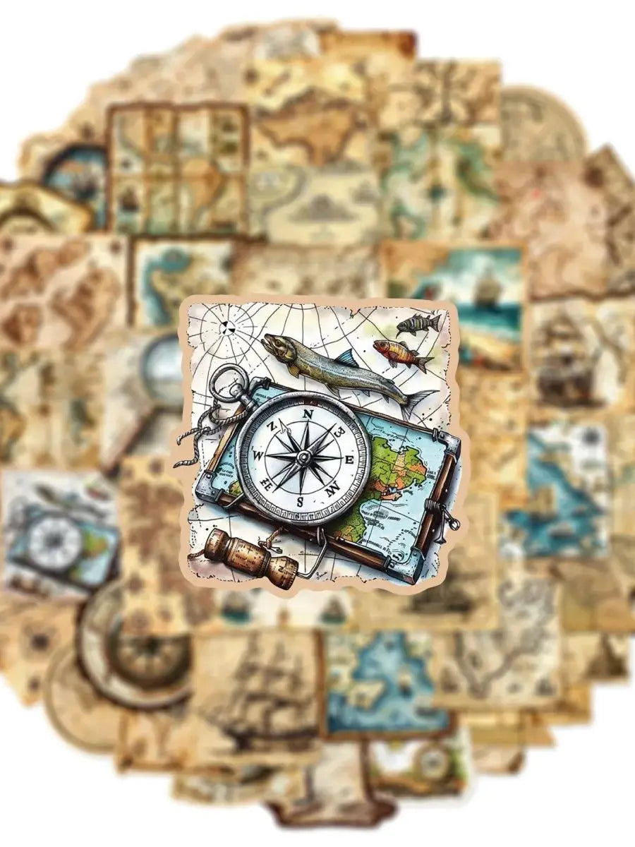 50/100PCS Vintage Map Doodle Stickers For Decorating Luggage Notebooks Desks Stationery Boxes Drawers Mobile Phones Computers