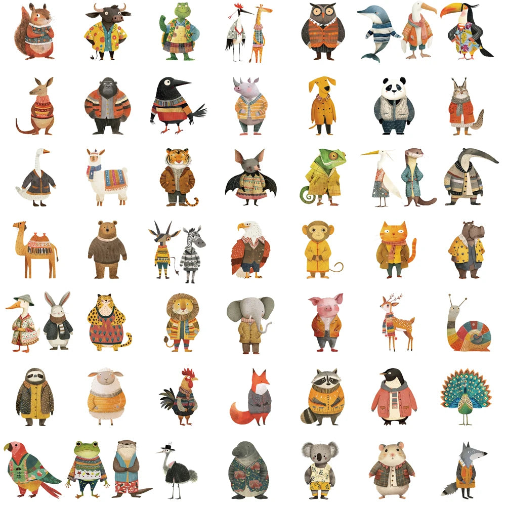 55PCS Funny Clothing Animals Print Sticker Notebook Graffiti Waterproof Cool Phone Guitar Suitcase Bicycle Laptop Sticker