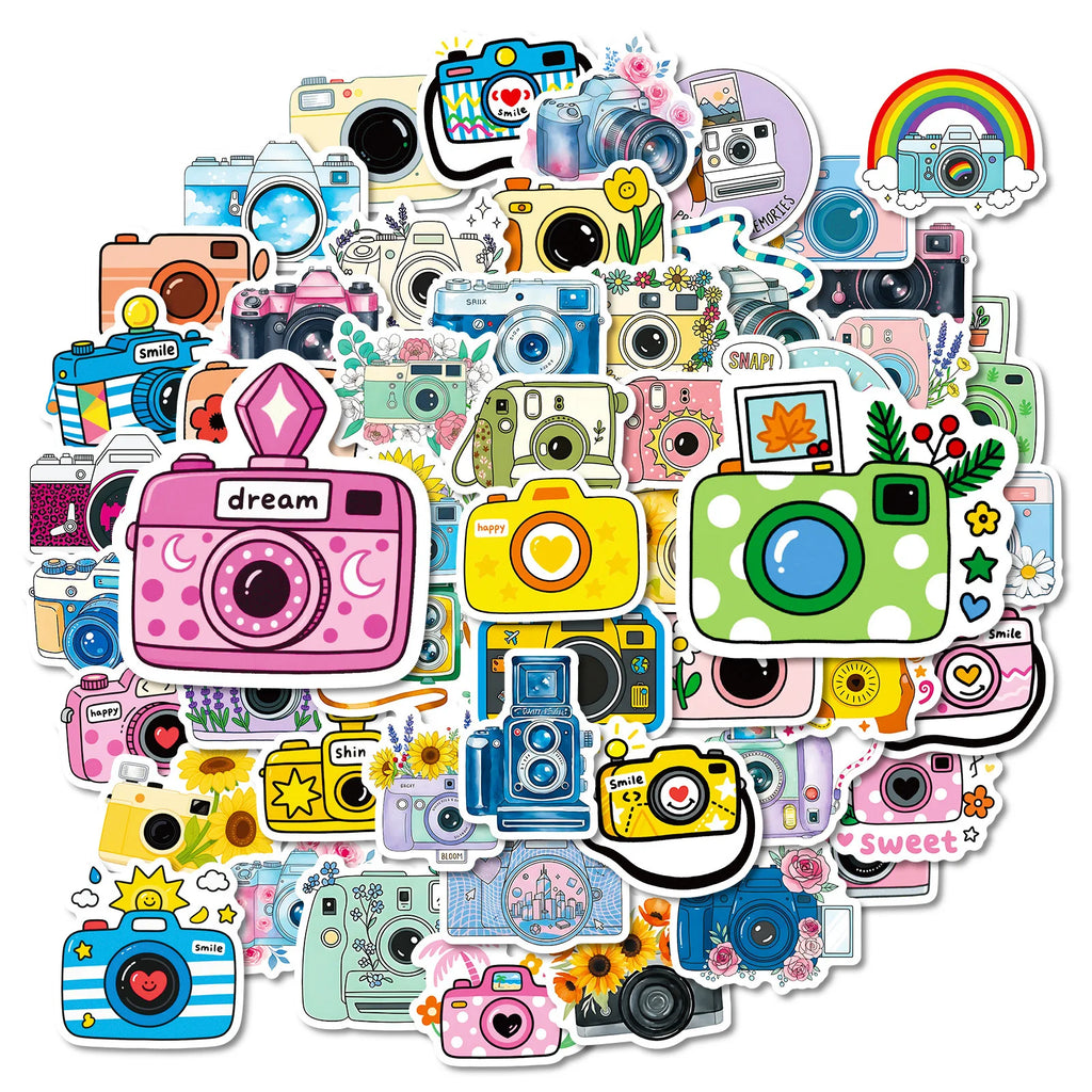 56/112 Pcs New Cartoon Camera Photography Doodle Stickers Creative Cute Handmade Decal Reward for Stationery Box Phone Fridge