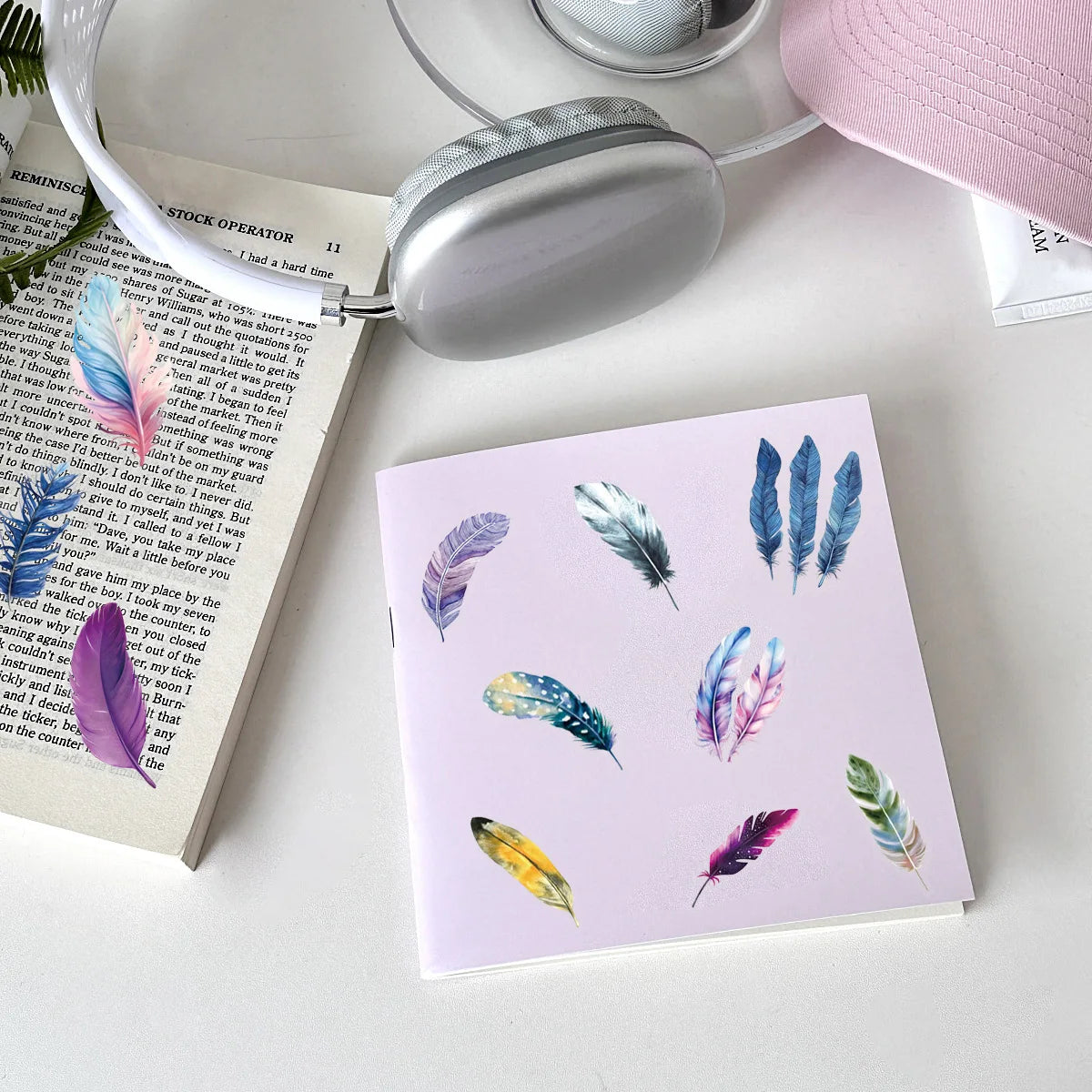 50 Pcs Dreamy Feather Colorful Transparent PET Waterproof Stickers for DIY Helmet Notebook Suitcase Fridge Window Drawer Decals