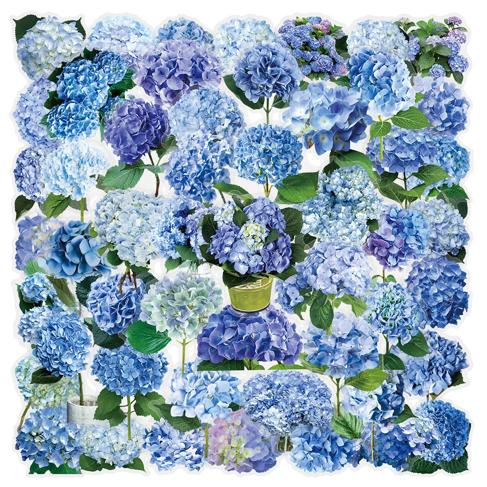 50PCS Hydrangea Graffiti Stickers Fresh Flower Plant Decoration Water Cup Notebook Stationery Box Pen Holder Decor Stickers