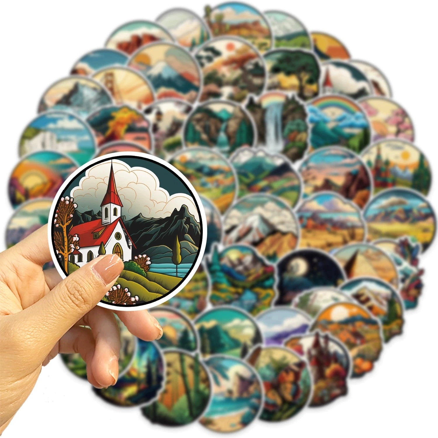 50/100PCS Cartoon Outdoor Landscape Graffiti Stickers Decoration Guitar Notebook Luggage DIY Reward Stickers