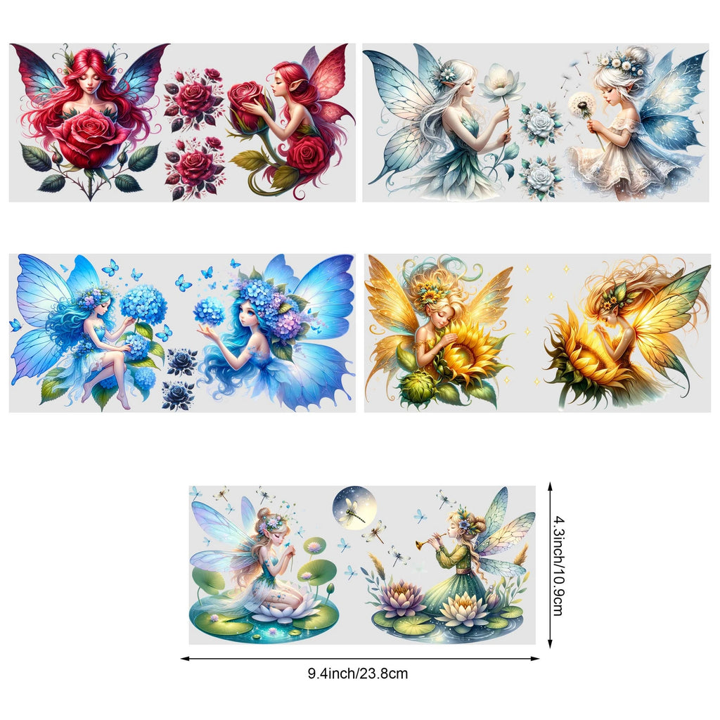 5 sheets fairy UV DTF cup packaging suitable for 16 oz glass, waterproof UV DTF stickers suitable for 16 oz glass