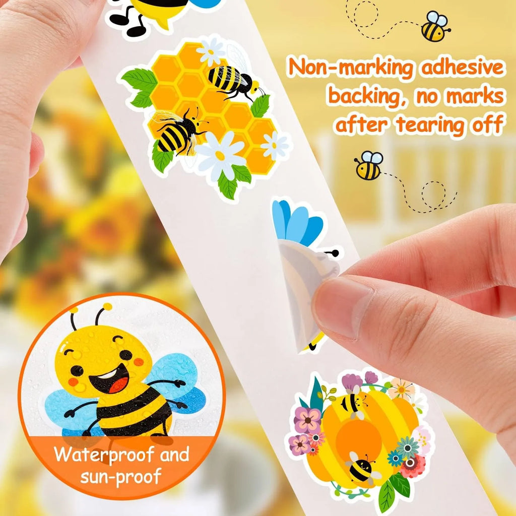 500Pcs/Roll Heterotypic Flowers Hardworking Little Bees Stickers 2.5cm/1.0'' Happy Bees Art Scrapbooking Learning Reward Labels