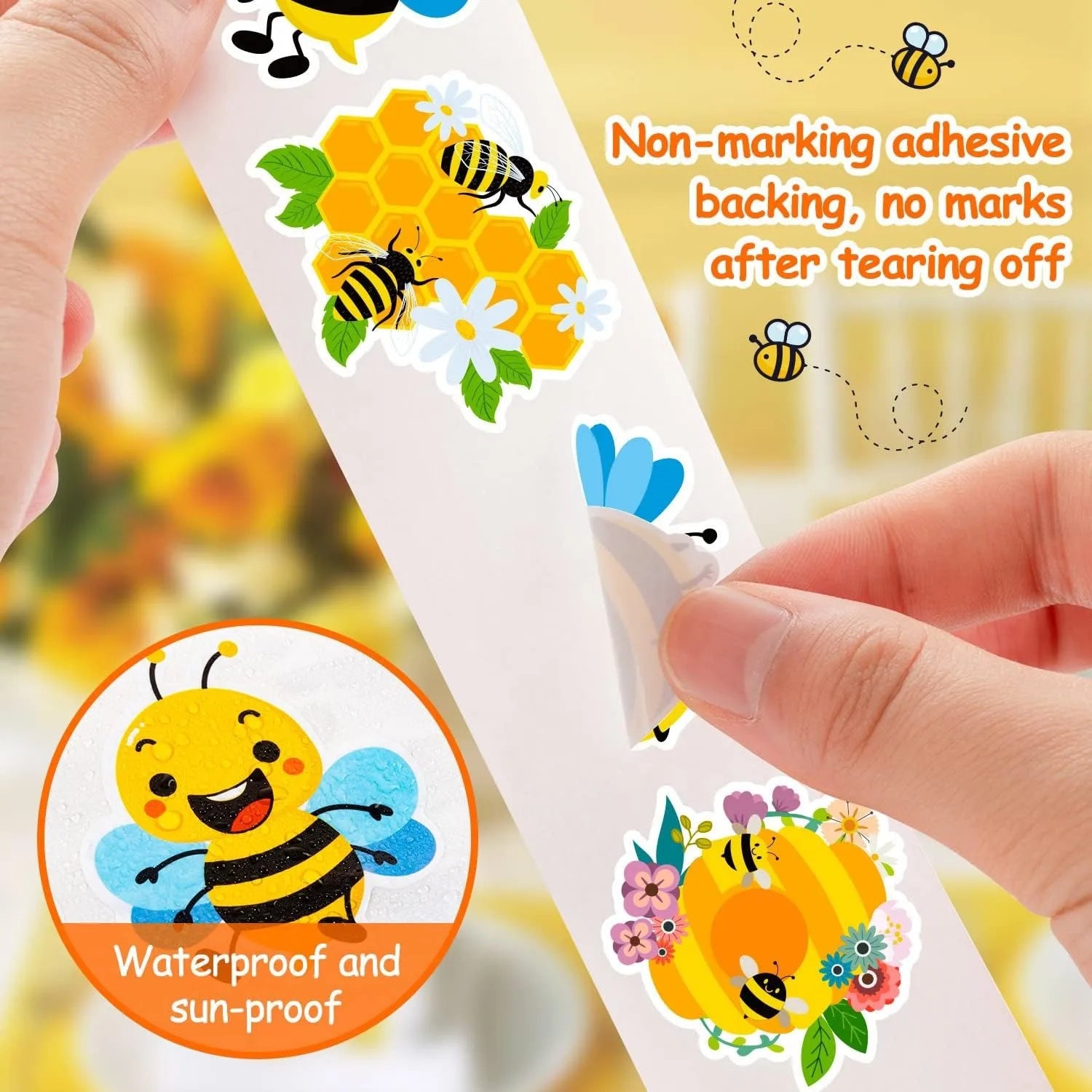 500Pcs/Roll Heterotypic Flowers Hardworking Little Bees Stickers 2.5cm/1.0'' Happy Bees Art Scrapbooking Learning Reward Labels