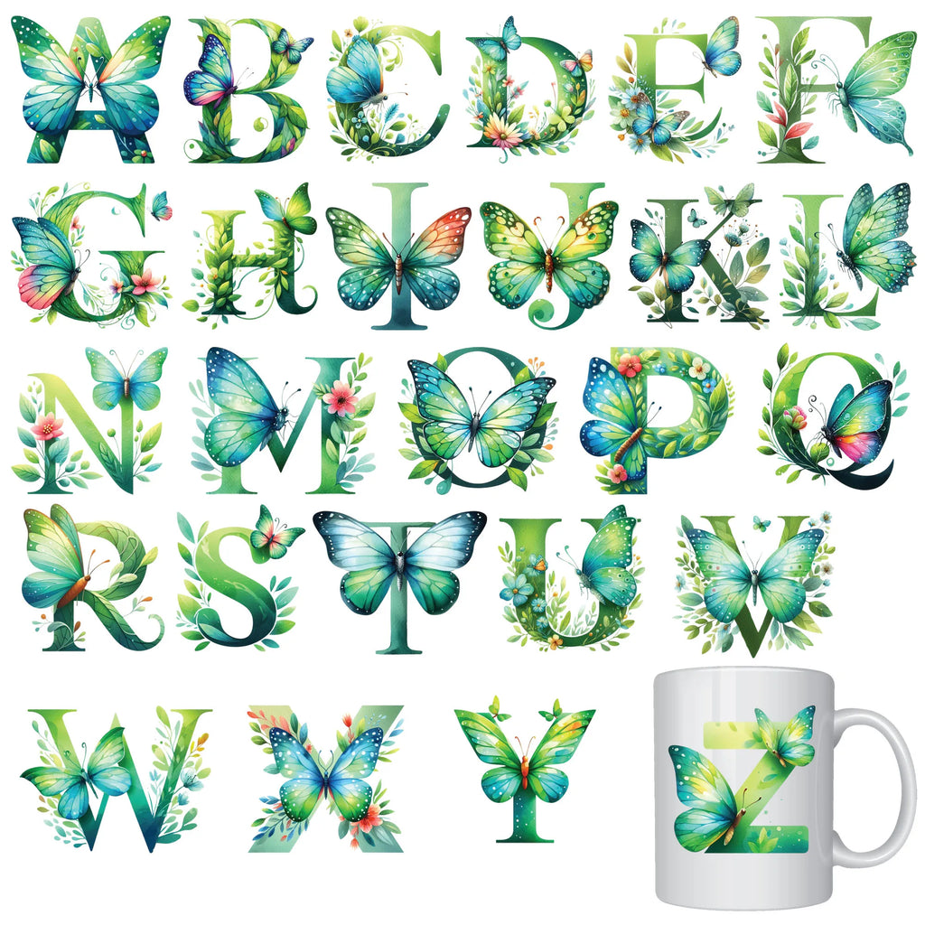 26 sheets Alphabet Flowers A - Z Design UV DTF Transfer Sticker Decals for Office and Home 16oz Alphabet Waterproof Stickers